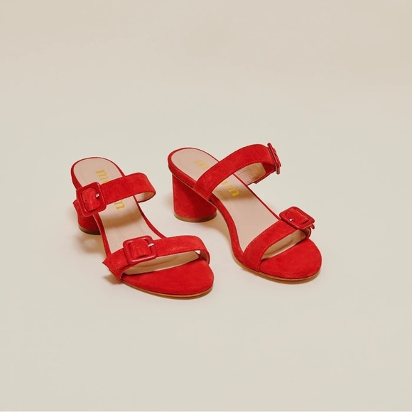 Ma’am Los Angeles / Marsha suede strappy mule Sandal in red 10 - Picture 4 of 7